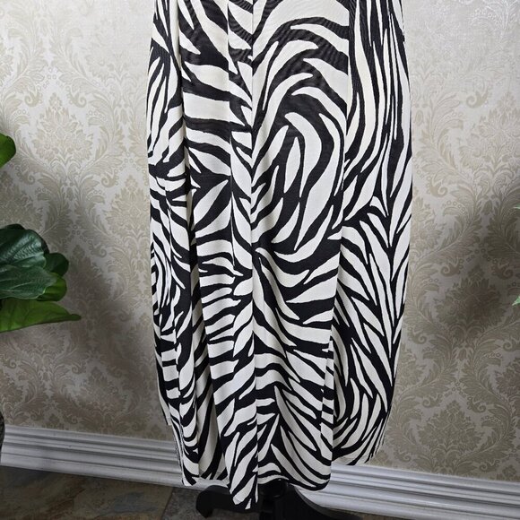 Evan Picone Dress Size 4 Black Cream Abstract Stripe A-Line Dress Faux Wrap Top - Picture 3 of 16